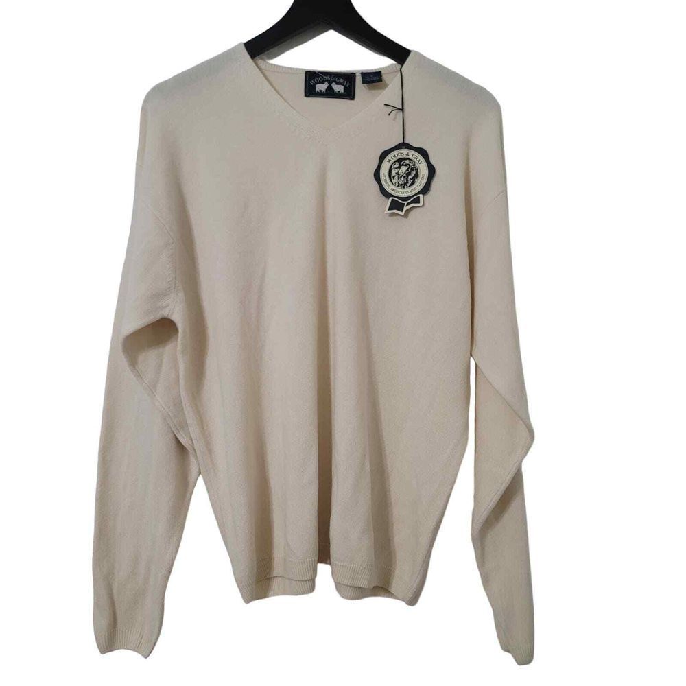 Woods & Gray Sweater Medium Ivory VNeck Academia Pullover Preppy Classic Grandpa